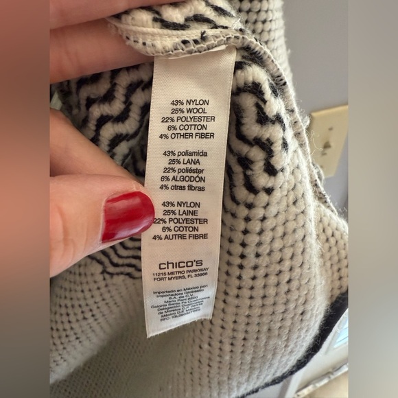 Chicos Open Front Knit Vest Woman’s SZ 0 Black White Fringe Wool Blend Long - Picture 5 of 9